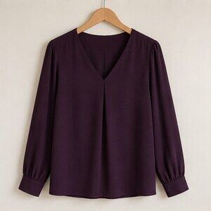 Plum Crepe V Neck Blouse